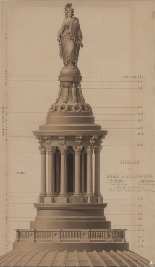 1859 drawing of the Tholos of the Capitol Dome by Thomas U. Walter, architect of the U.S. Capitol building. Courtesy of the Office of the Architect of the Capitol.