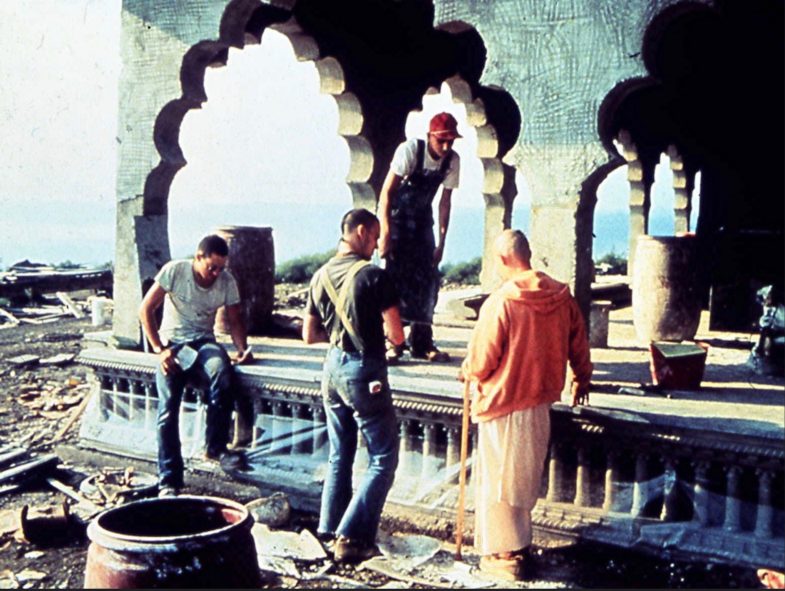 The Palace of Gold under construction. Many devotees were inexperienced in construction work, and credit Krishna's guiding hand in the finished temple.