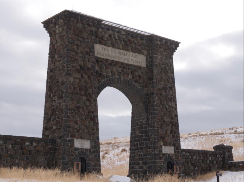 The gate marking the Yellowstone boundary in Gardiner, Montana 