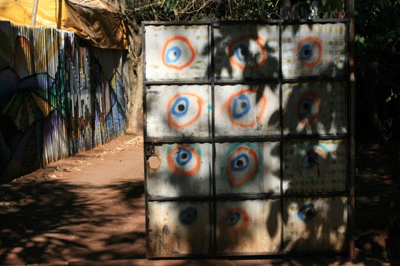 Evil eye mural for gates at Paa ya Paa. Photo: Jordan Burke