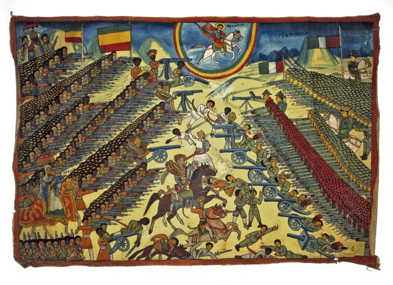 Battle of Adwa. Oil painting (on canvas ?) depicting battle scene. whole scene  © The Trustees of the British Museum